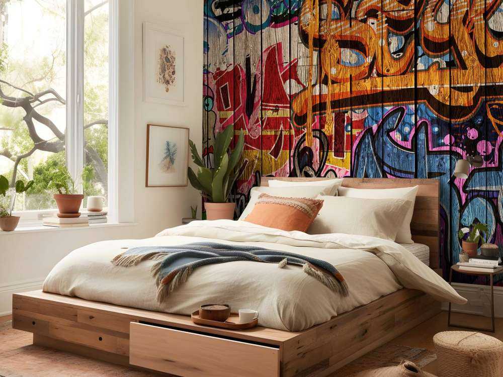 Graffiti z literami na drewnie