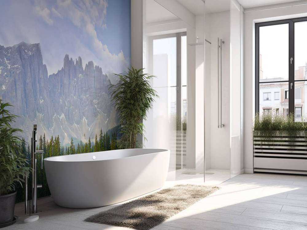 Góry z drzewami i chmurami