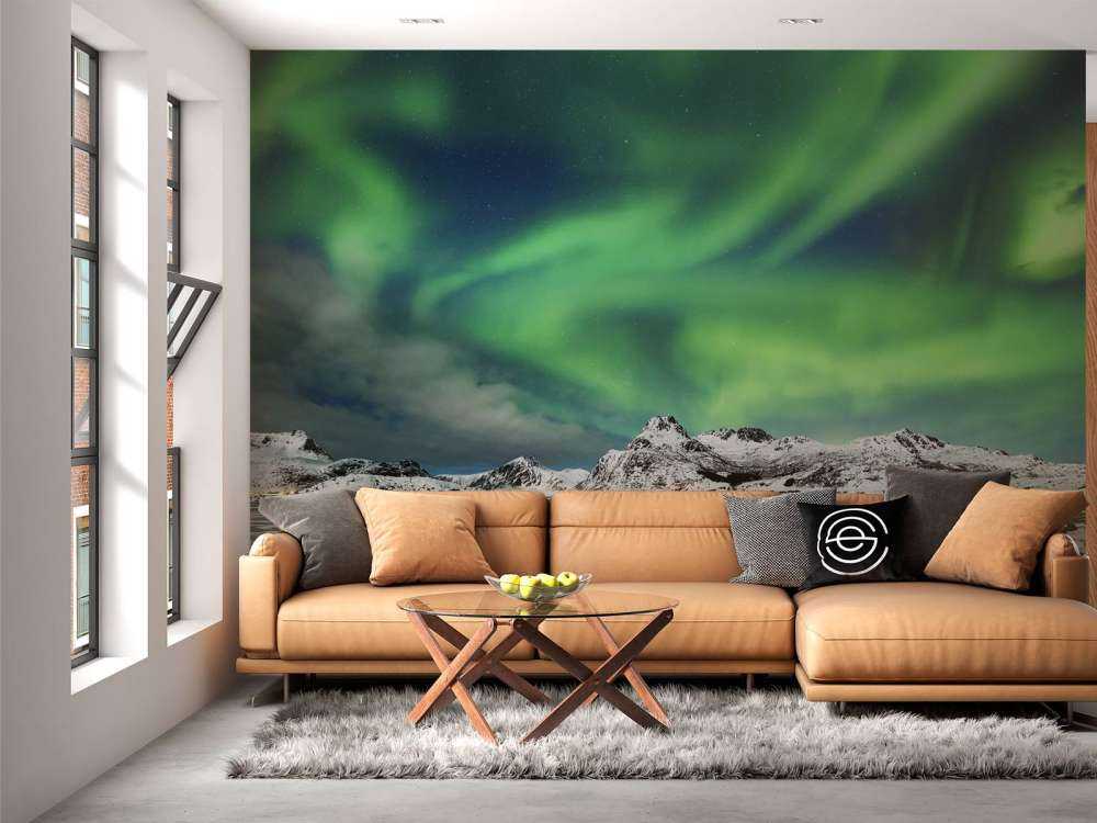 Światła północy nad zimowym krajobrazem