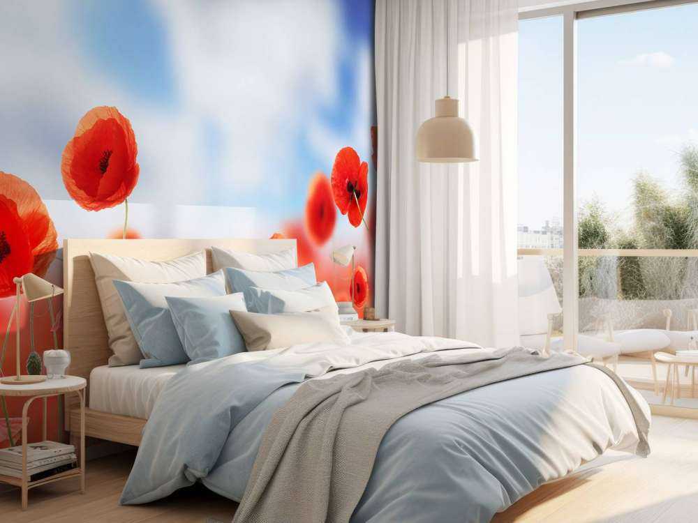 Błękitne niebo i czerwone maki