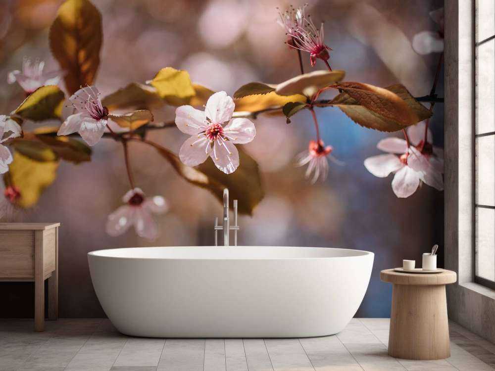 Różowe kwiaty i brązowe liście