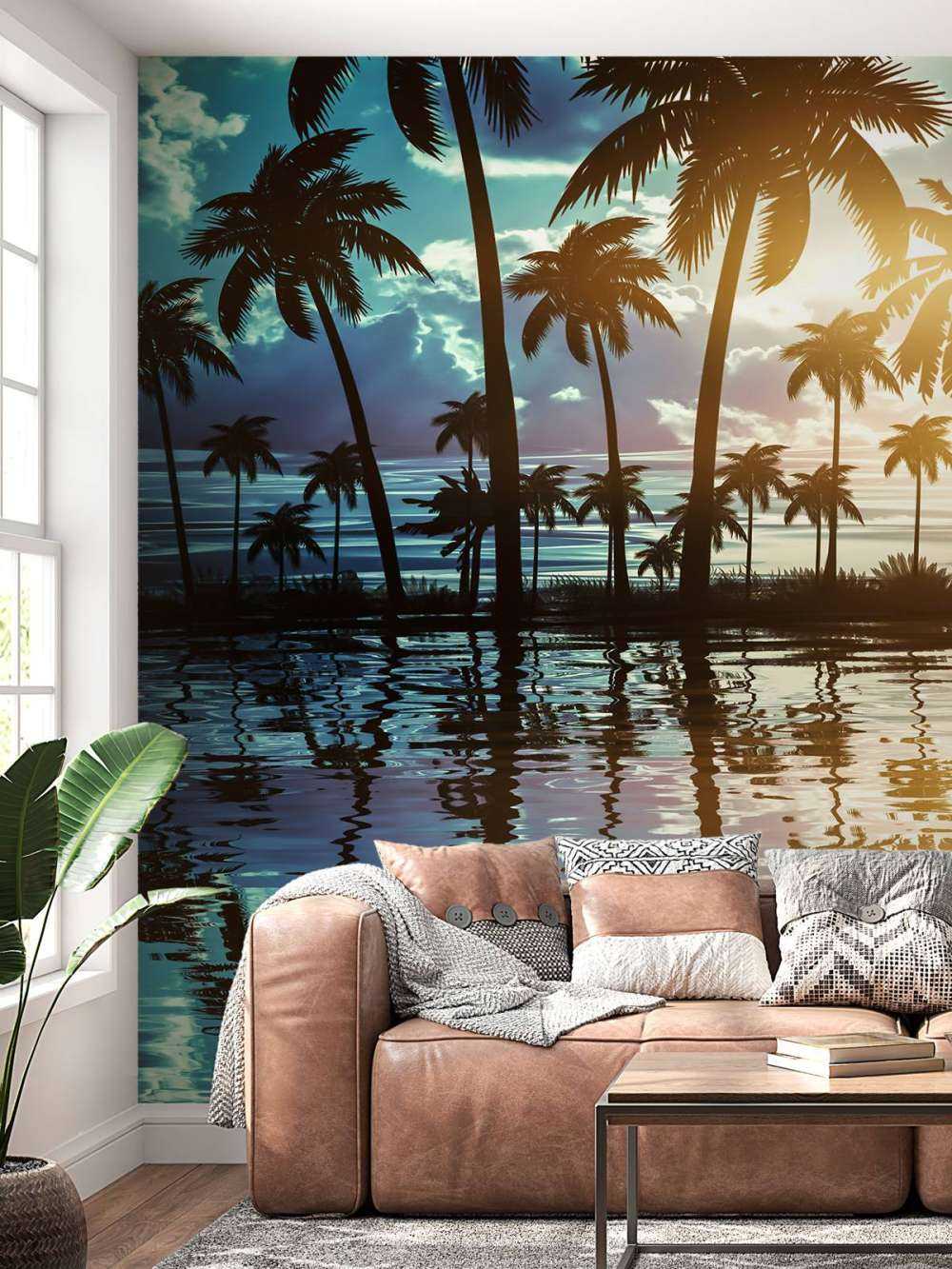 Nocny krajobraz z palmami