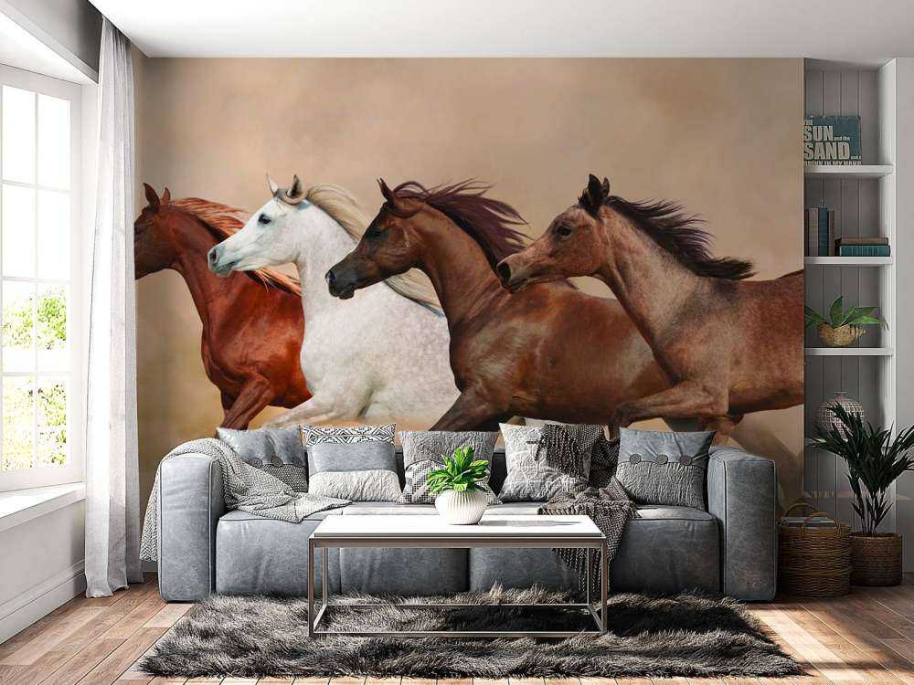 Galopujące konie w burzy piaskowej