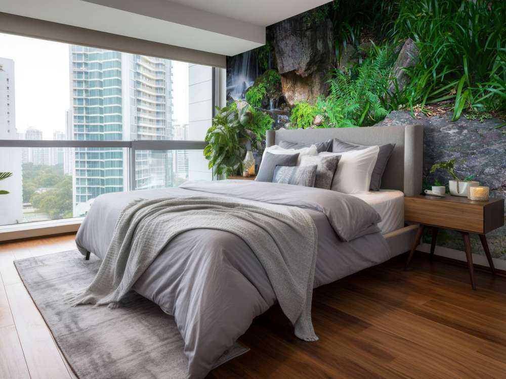 Wodospad z roślinami tropikalnymi