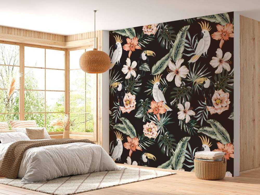 Tropikalny tukan i papuga