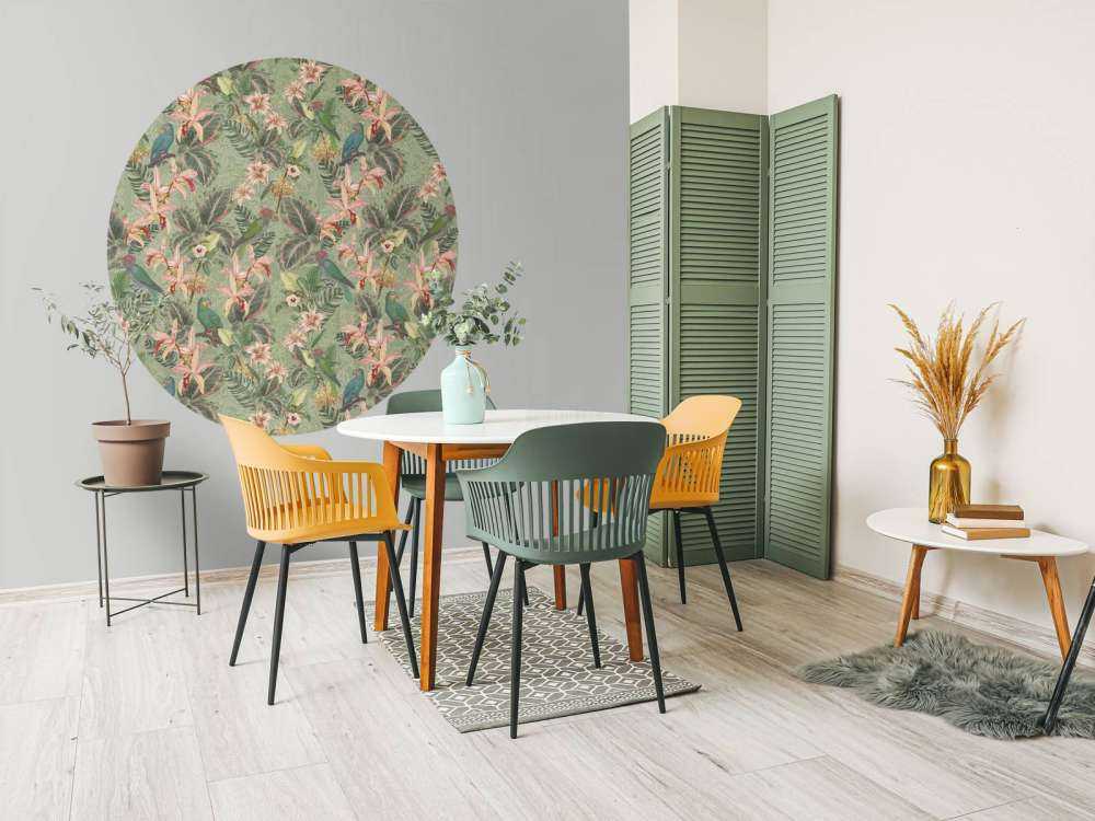 Ptaki i papugi tropikalnej dżungli - szałwiowa zieleń