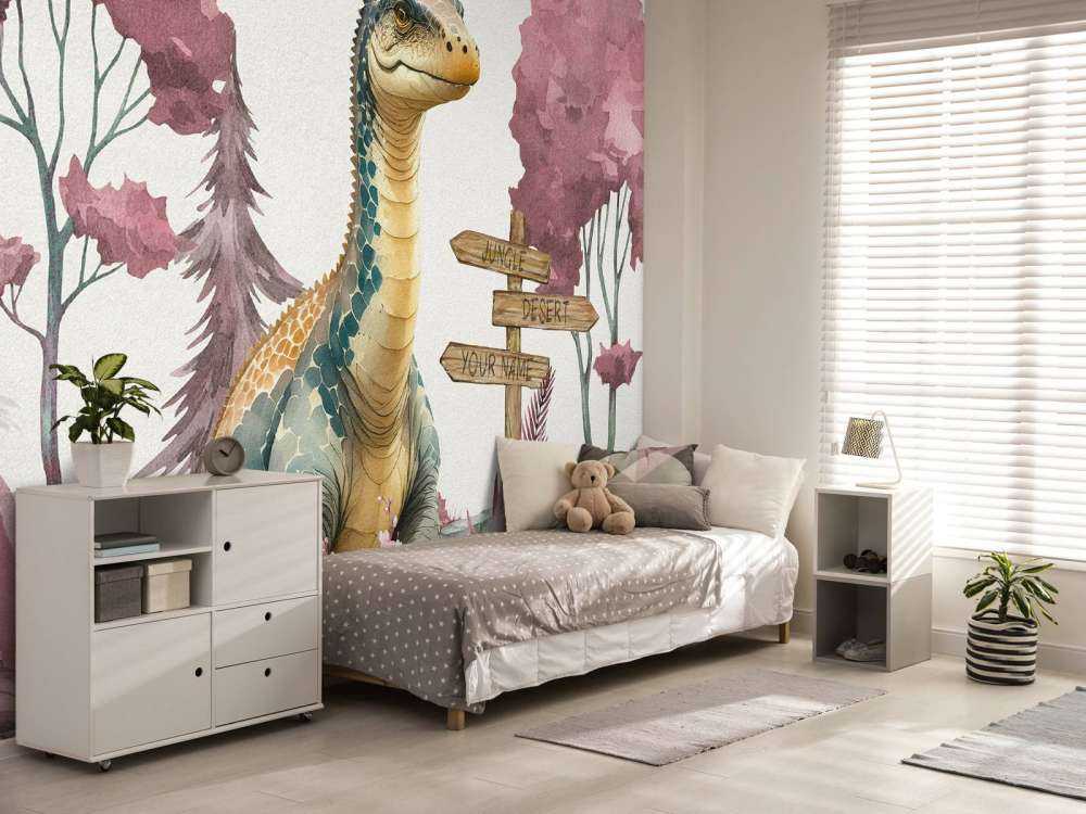 Młody brachiozaur w różowej dżungli