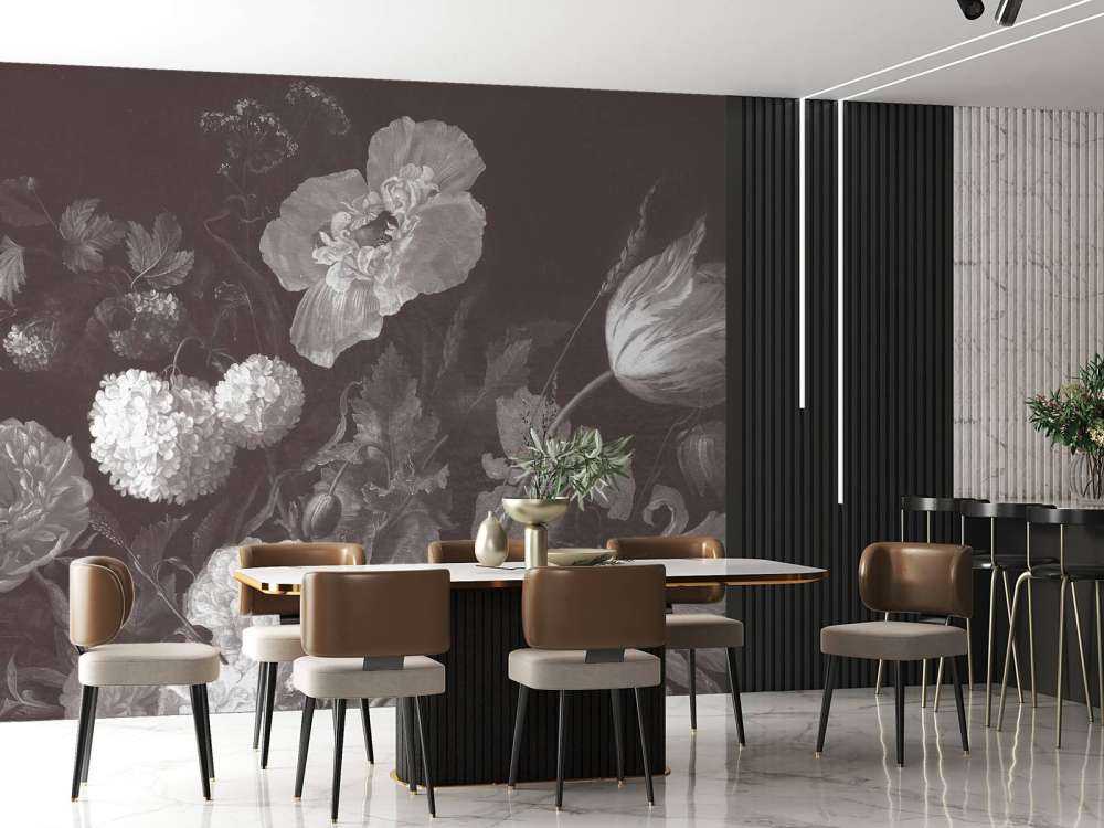 Barokowe kwiaty - martwa natura - ciemna sepia