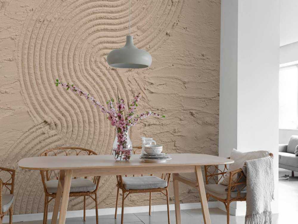 Organiczne linie i struktury obszycia w kolorze taupe