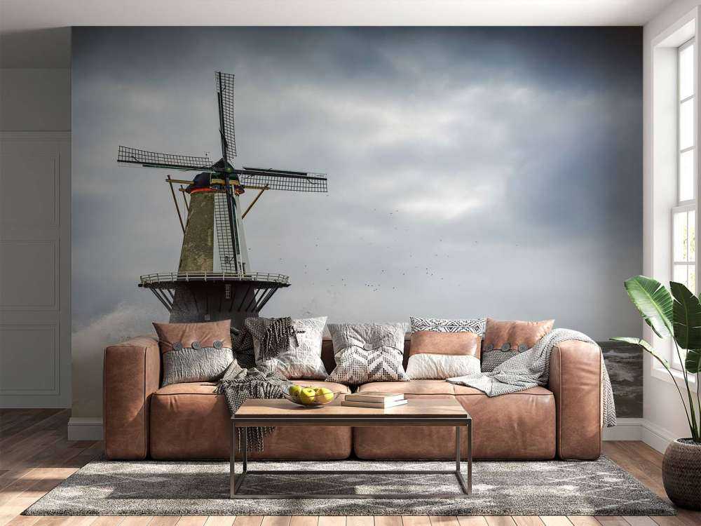 Młyn z falami sztormowymi