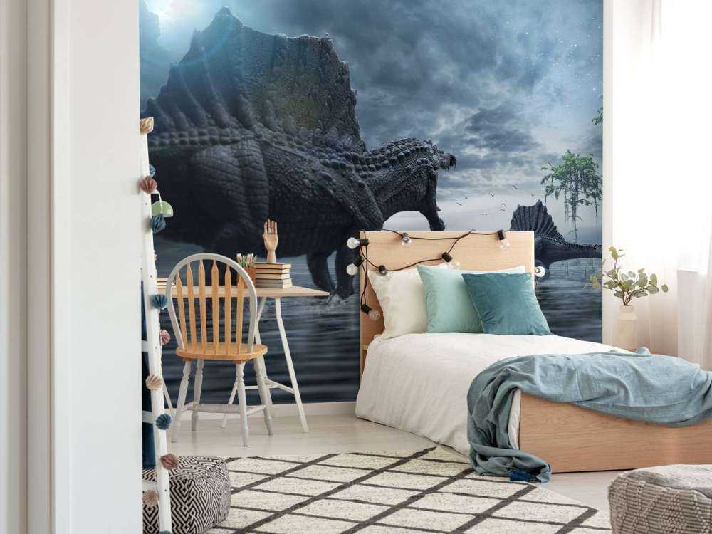 Grupa spinozaurów na terenie łowieckim