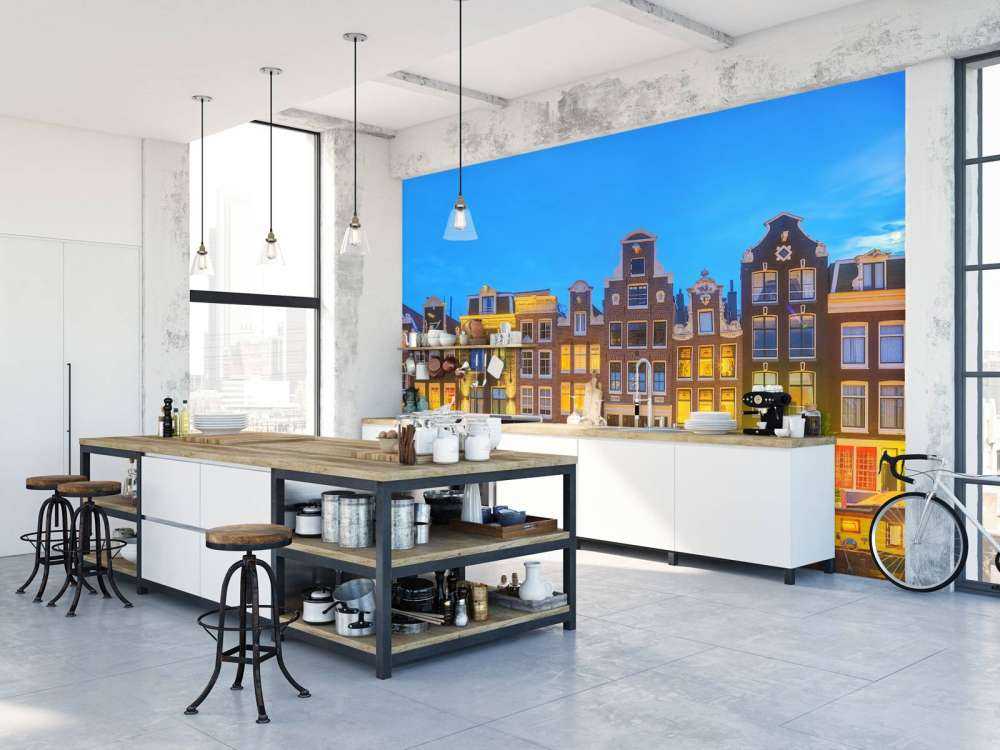 Domy w Amsterdamie w nocy