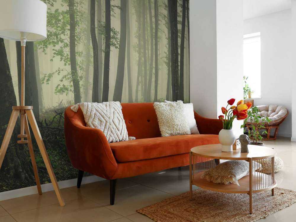 Mgła w zielonym lesie