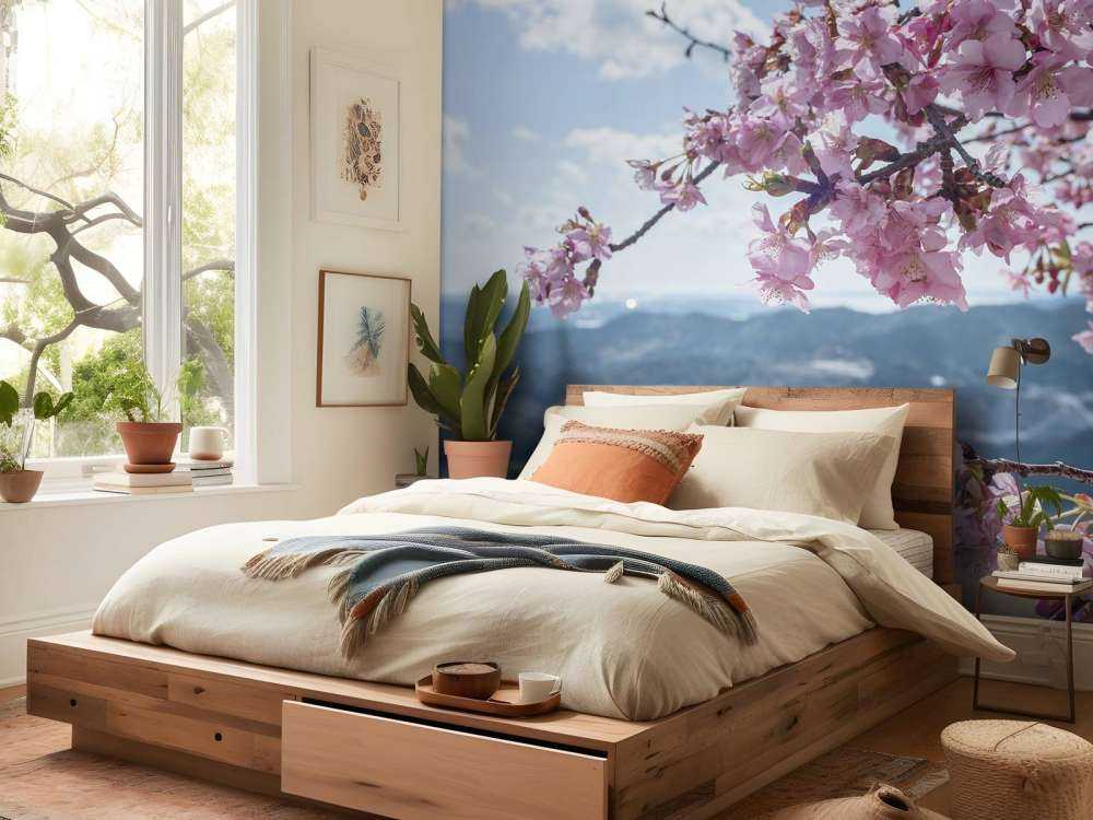 Kwiaty japońskie na tle gór