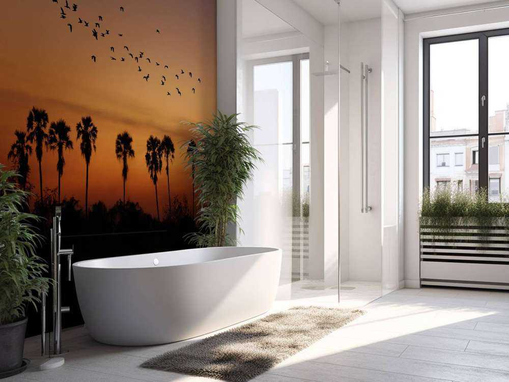 Palmy z grupą ptaków