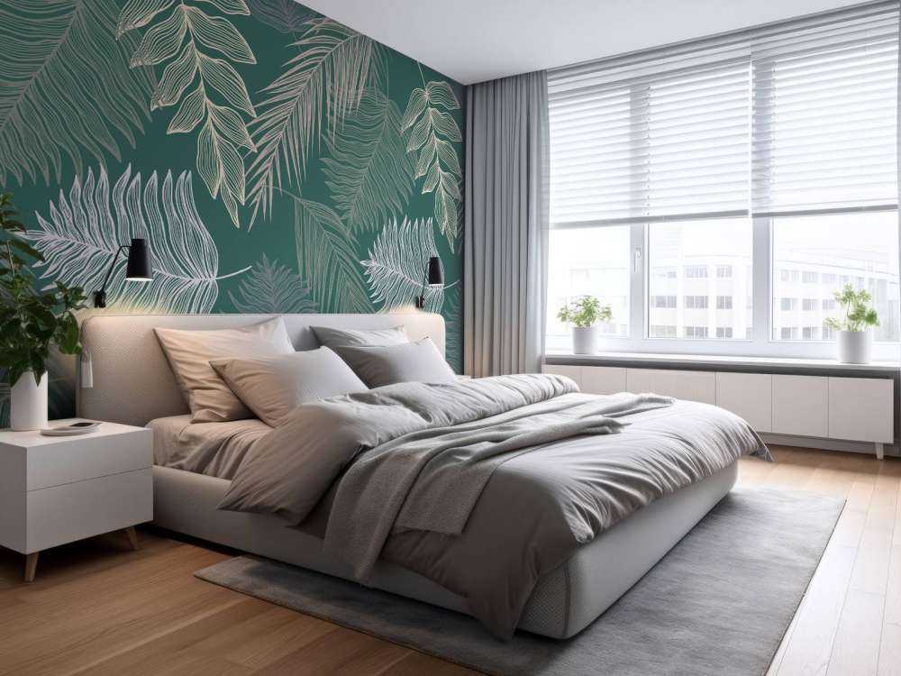 Liść palmowy na zielonym tle