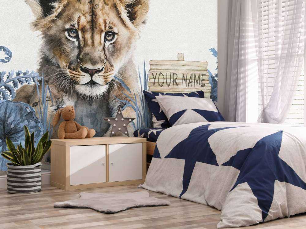 Młody lew w dżungli w kolorze niebieskim