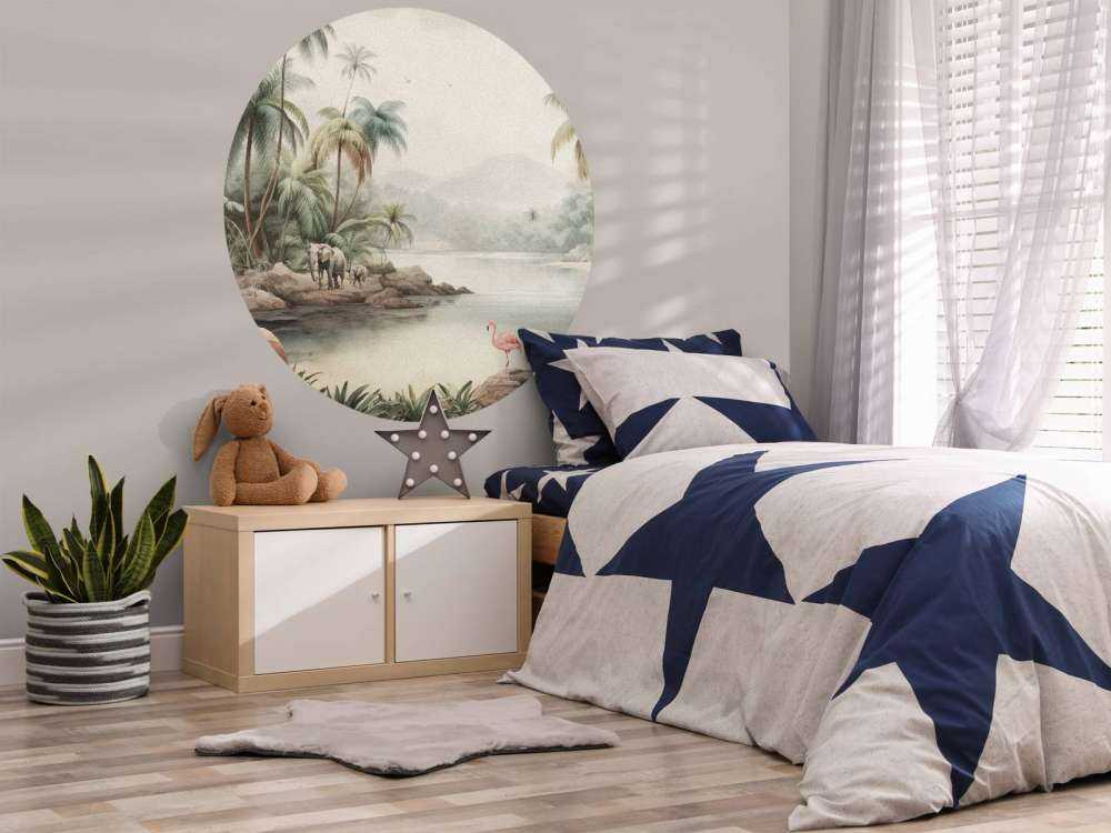 Krajobraz dżungli ze zwierzętami w kolorze