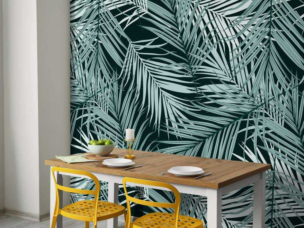 Tropikalne liście na czarnym tle