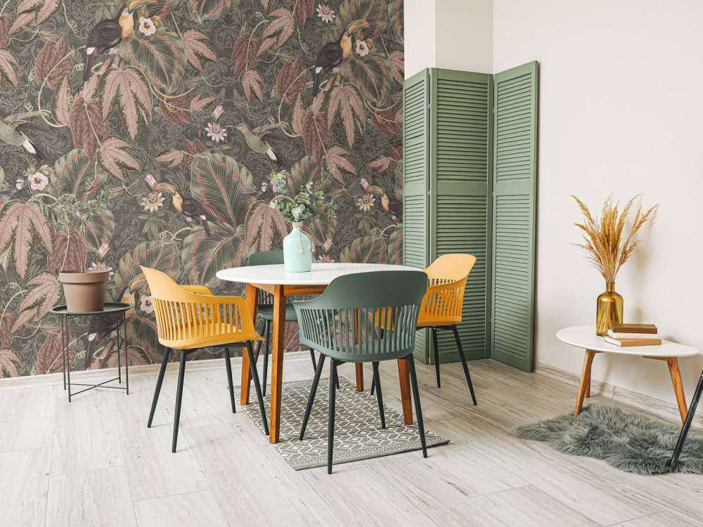 Tropikalne ptaki i tukany z dżungli - zielony vintage