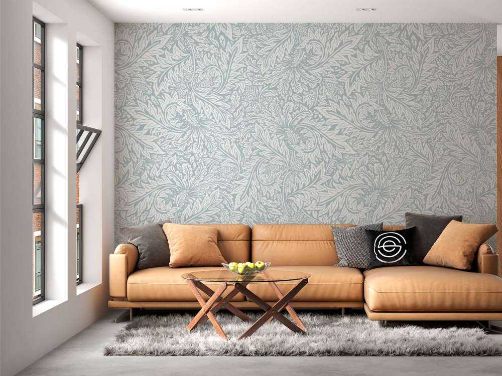 Kwiaty i liście Morris - pudrowy błękit