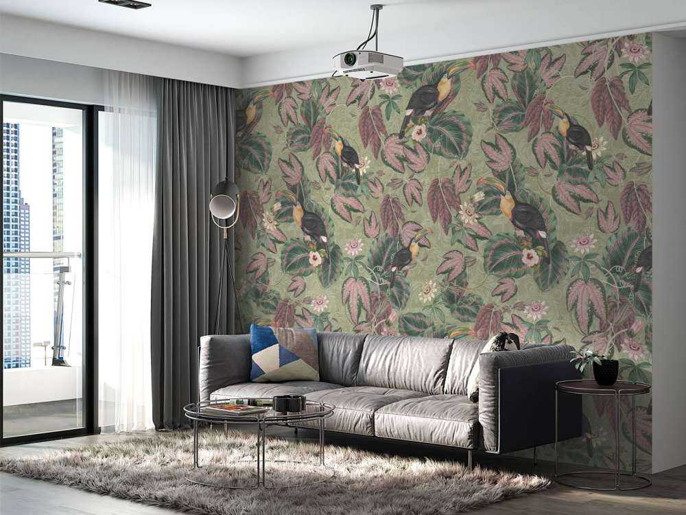 Tropikalne ptaki i tukany z dżungli - szałwiowy zielony