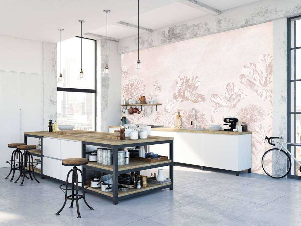 Barokowy pejzaż kwiatowy - pudrowy róż