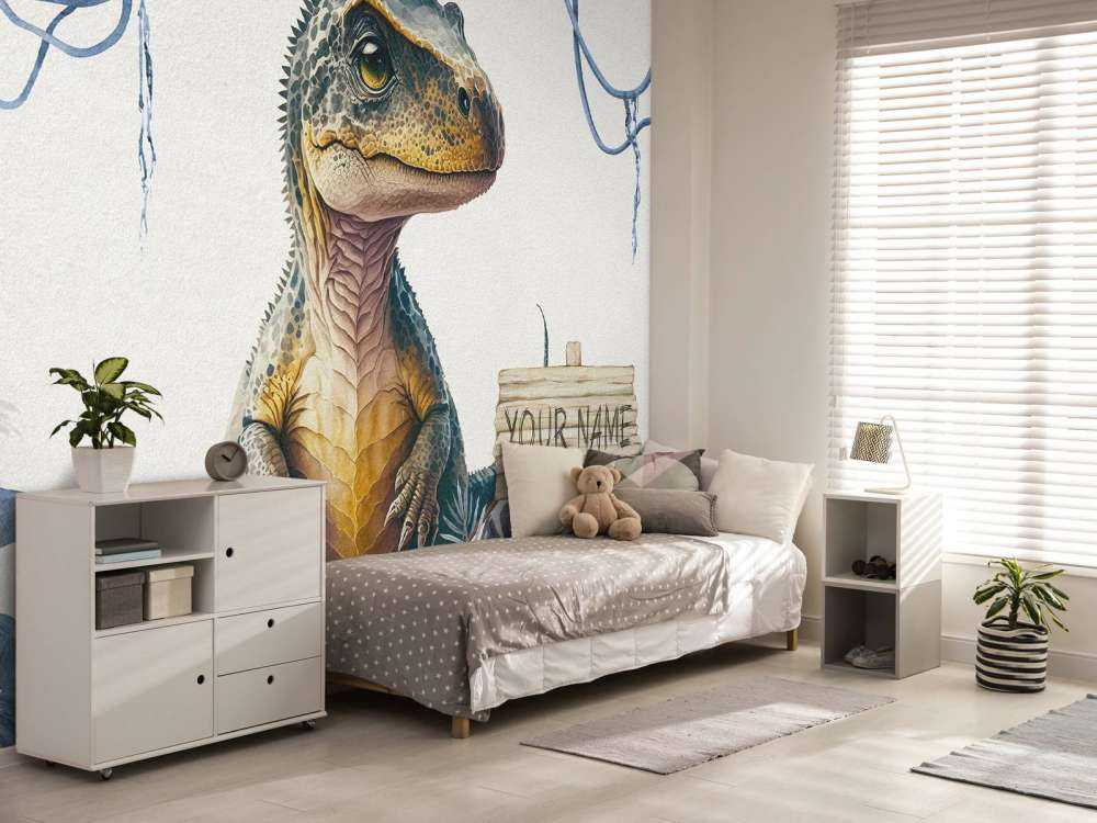 Młody t-rex w niebieskiej dżungli