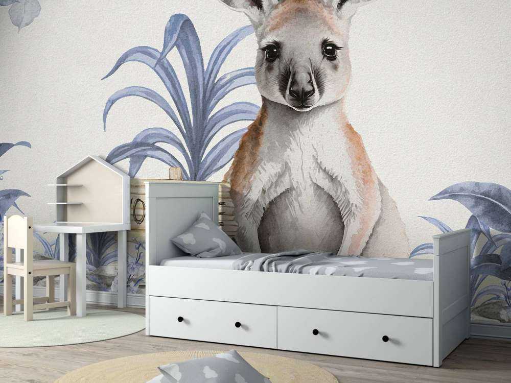 Dziecko kangur w dżungli niebieski