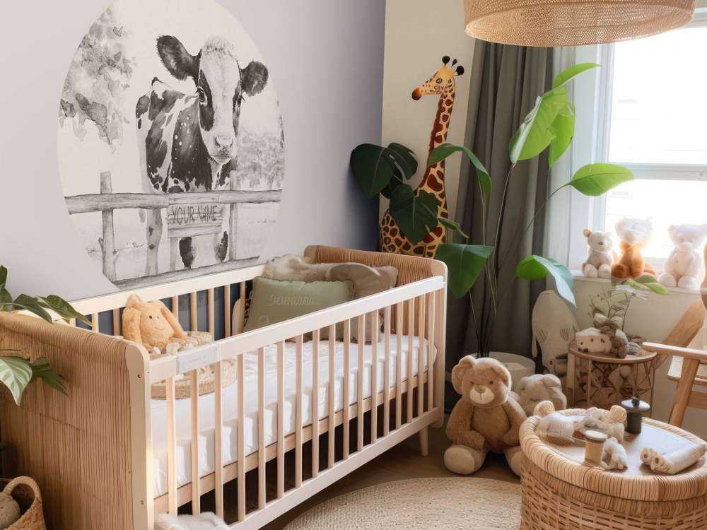 Mała krowa na łące beżowy