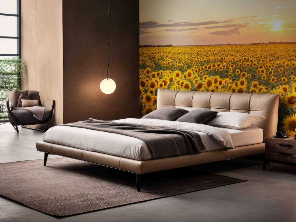 Pole słonecznika z zachodem słońca