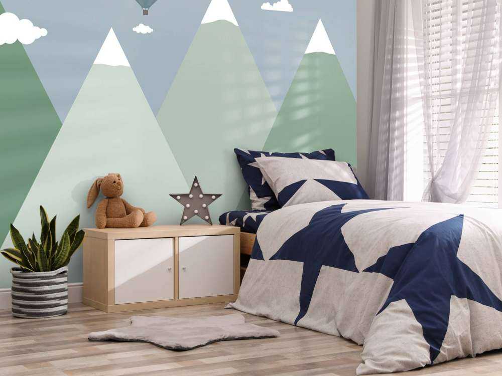 Górski krajobraz z balonami na gorące powietrze