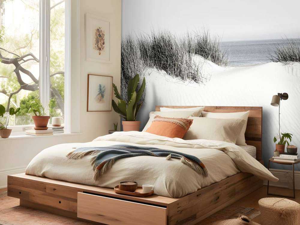 Przejście z wydmy na plażę czarno-białe