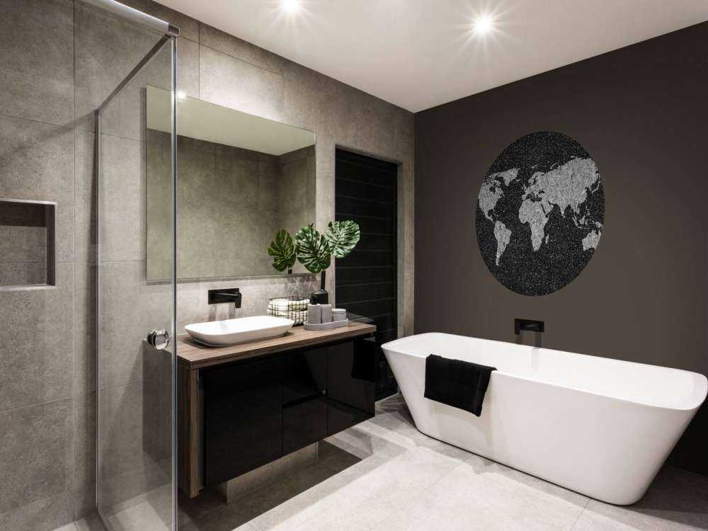 Biała mapa świata na czarnym tle