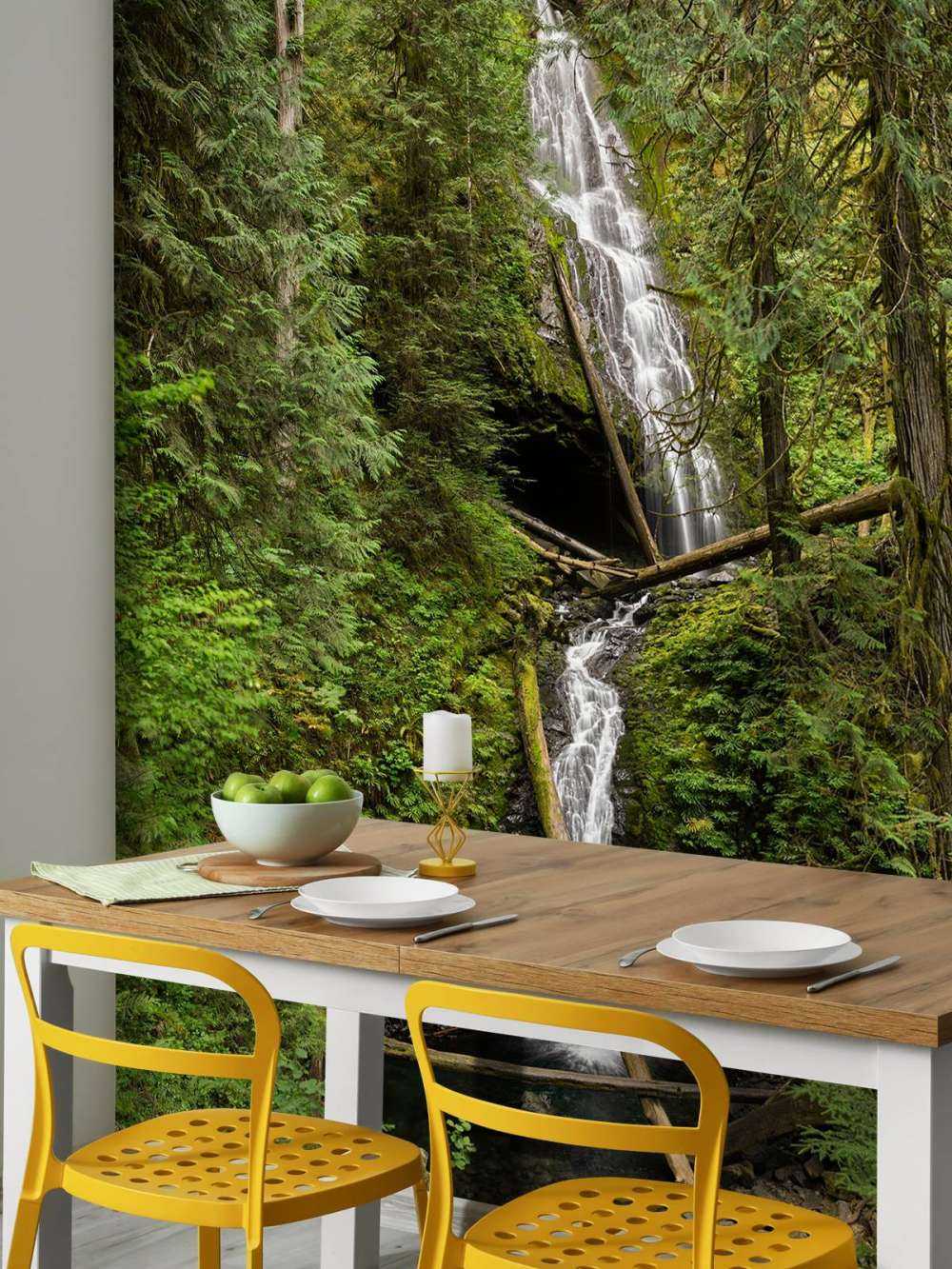 Wodospad z upadłymi drzewami