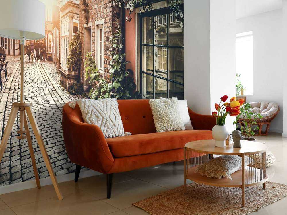 Zachód słońca na starej ulicy