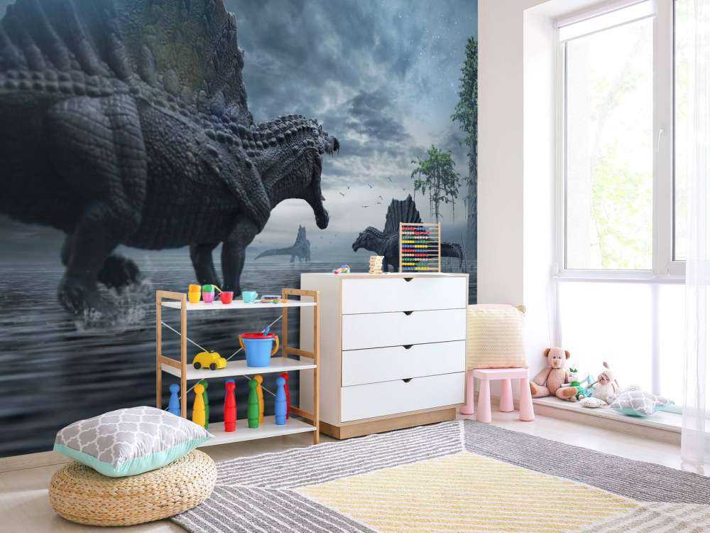 Grupa spinozaurów na terenie łowieckim