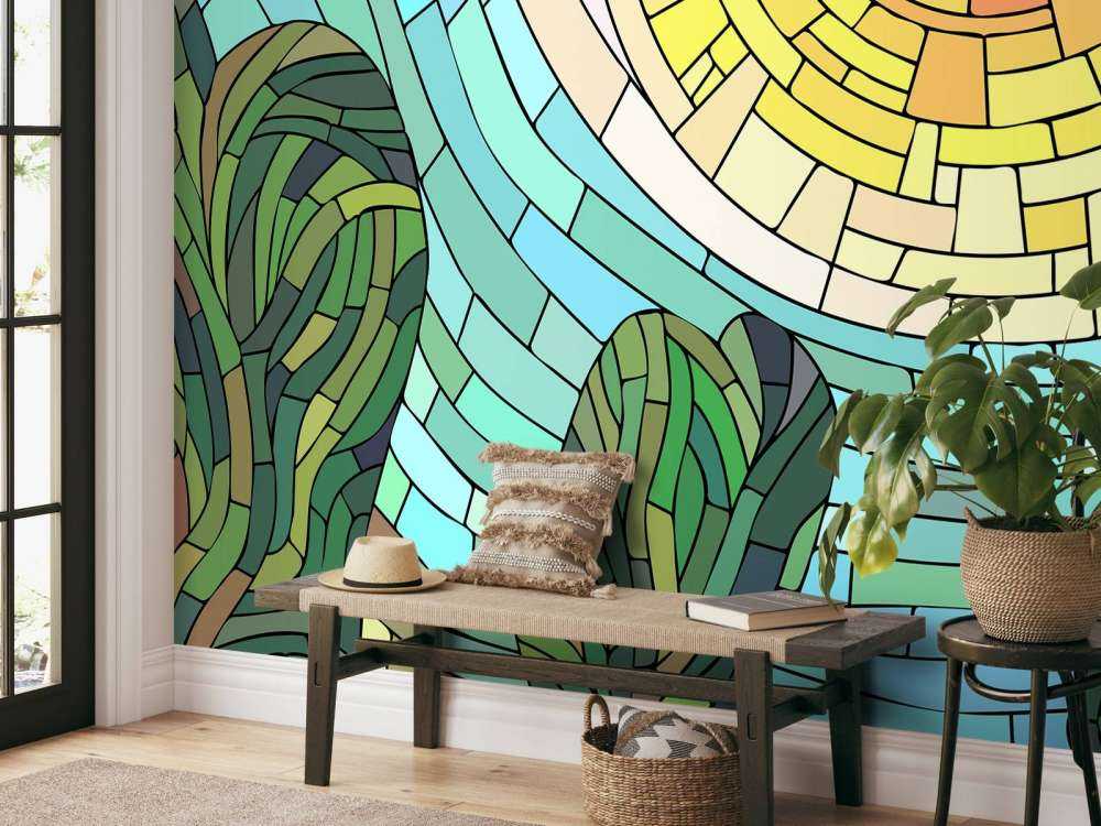 Czerwone słońce przy drzewach