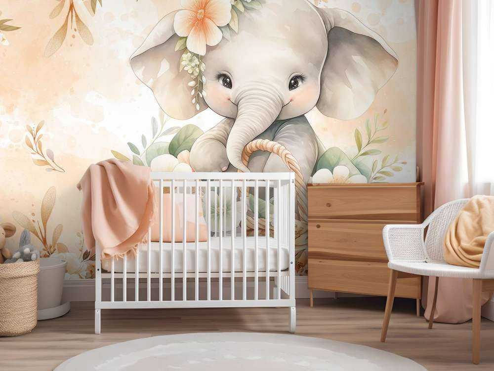 Cieniutki słoń w koszu kwiatów