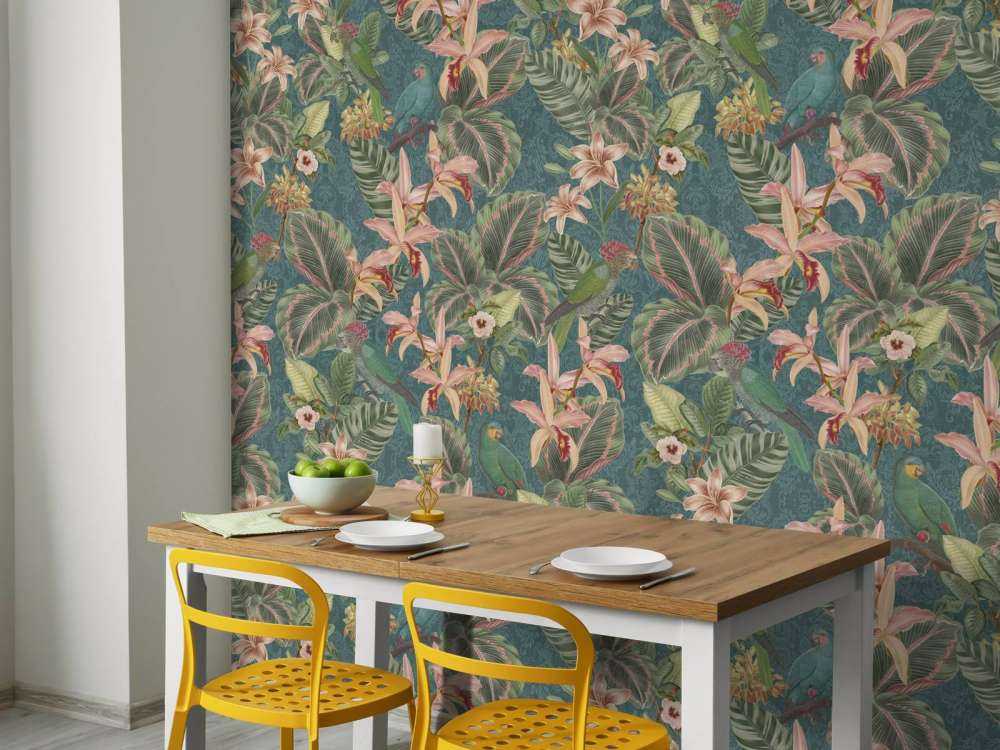 Ptaki i papugi z tropikalnej dżungli - turkusowy