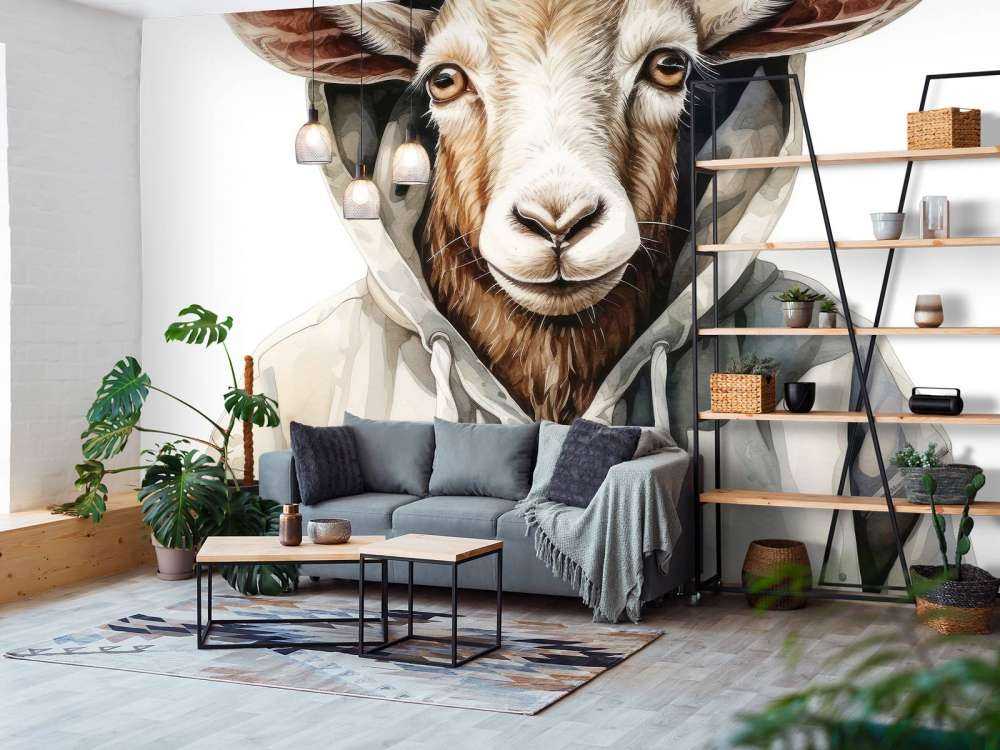 Akwarelowy rysunkowy kozioł w bluzie z kapturem