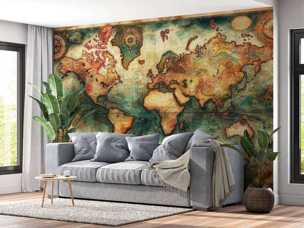 Zabytkowa historyczna mapa świata