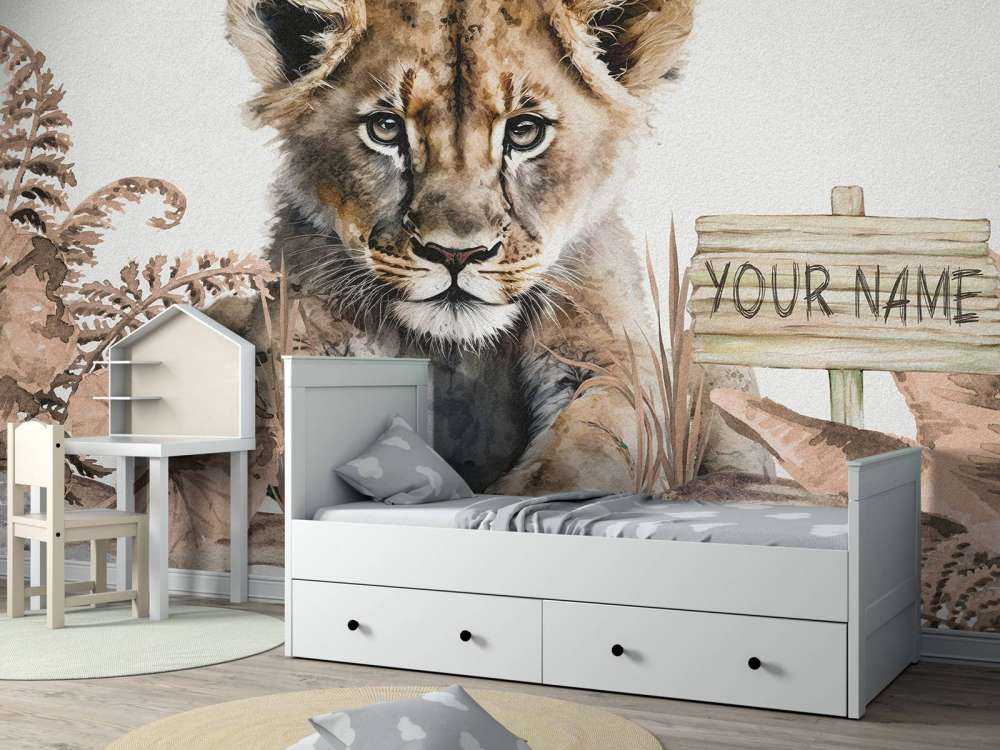 Młody lew w dżungli w kolorze beżowym