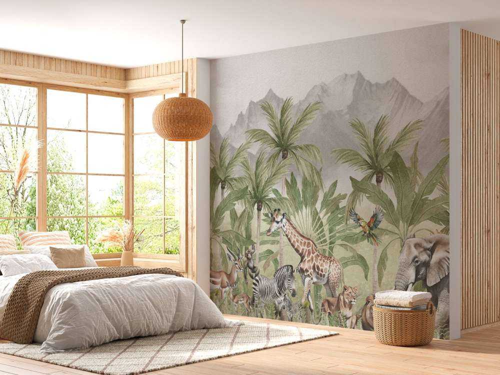 Krajobraz górski ze zwierzętami w kolorze