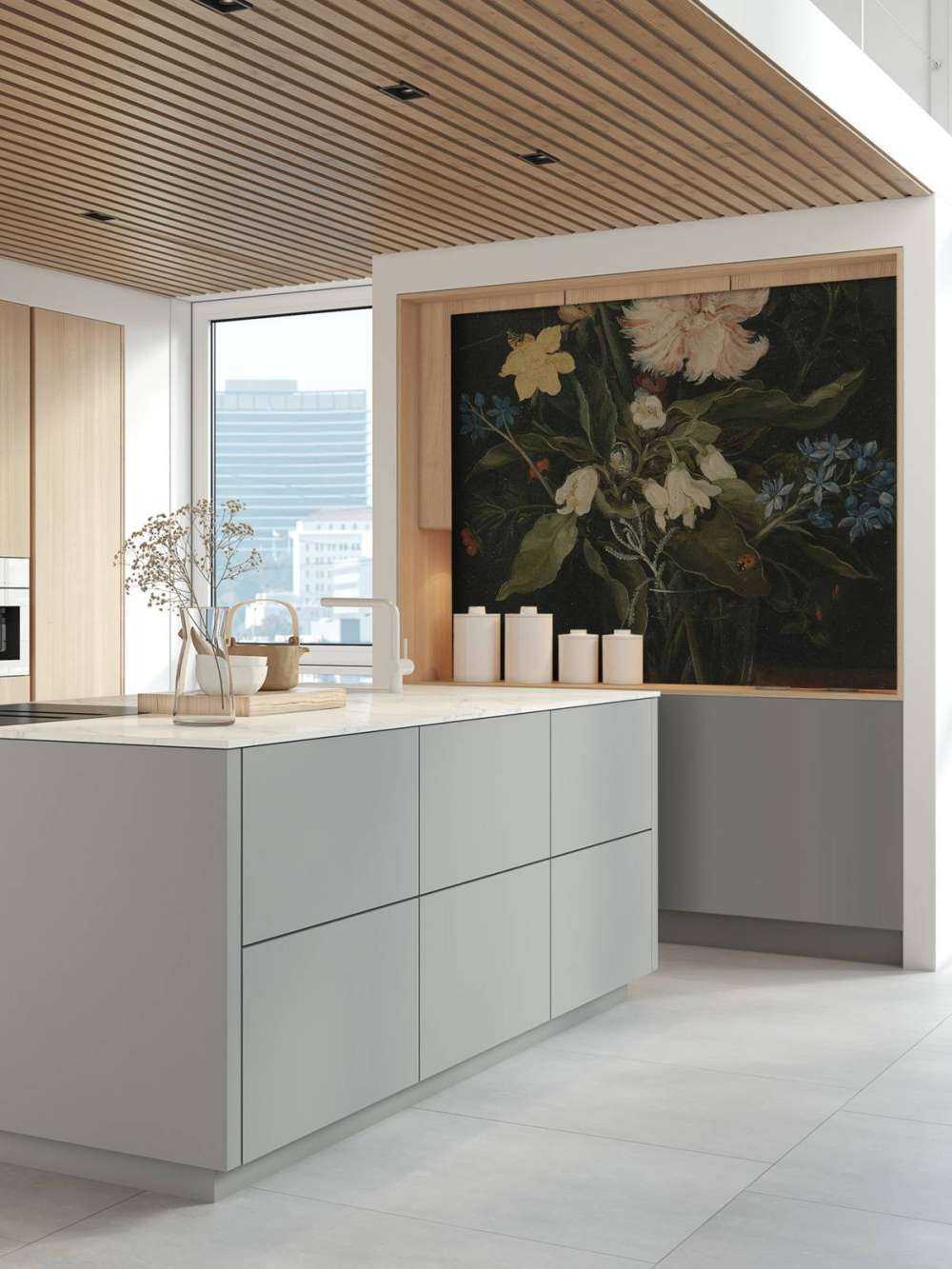 Martwa natura z kwiatami w szklance.