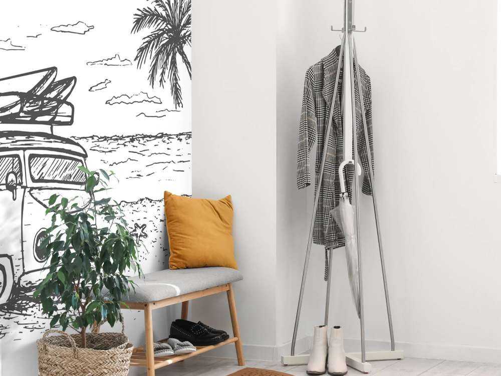 Czarny i biały rysunek plaży