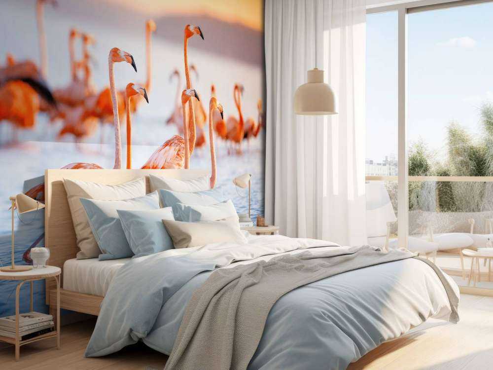 Gapiące się flamingi