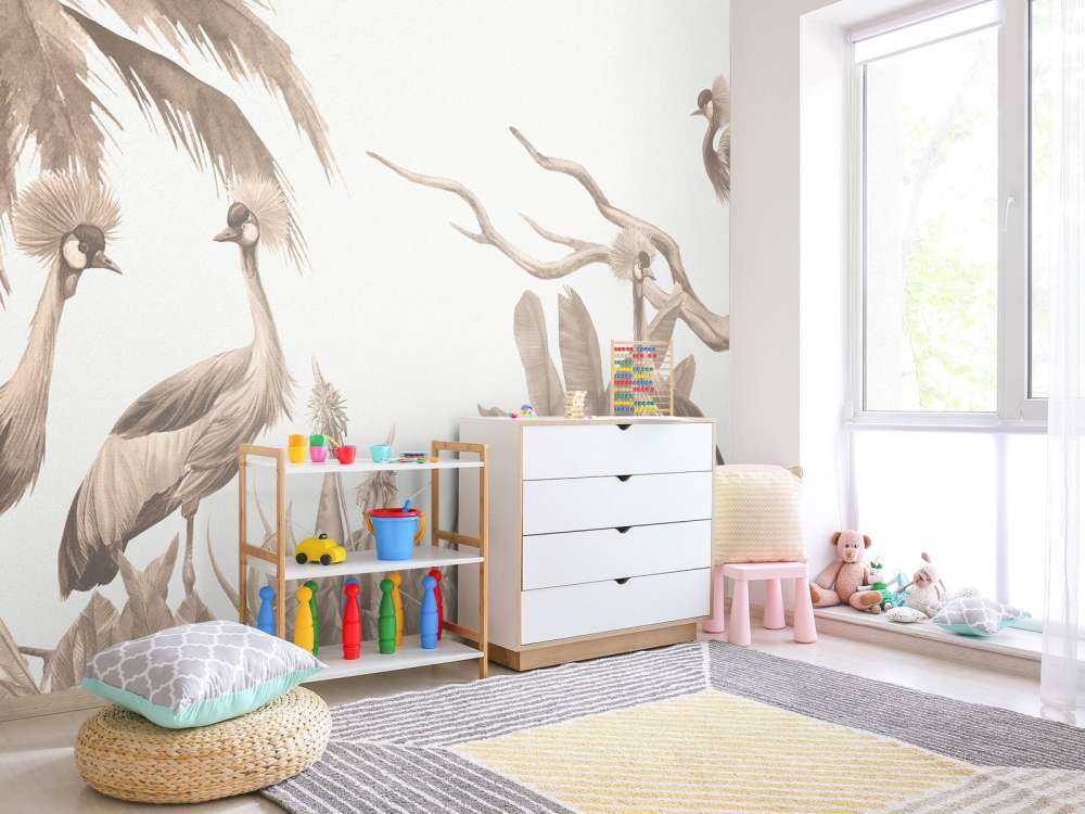 Dżungla z żurawiami w kolorze Taupe