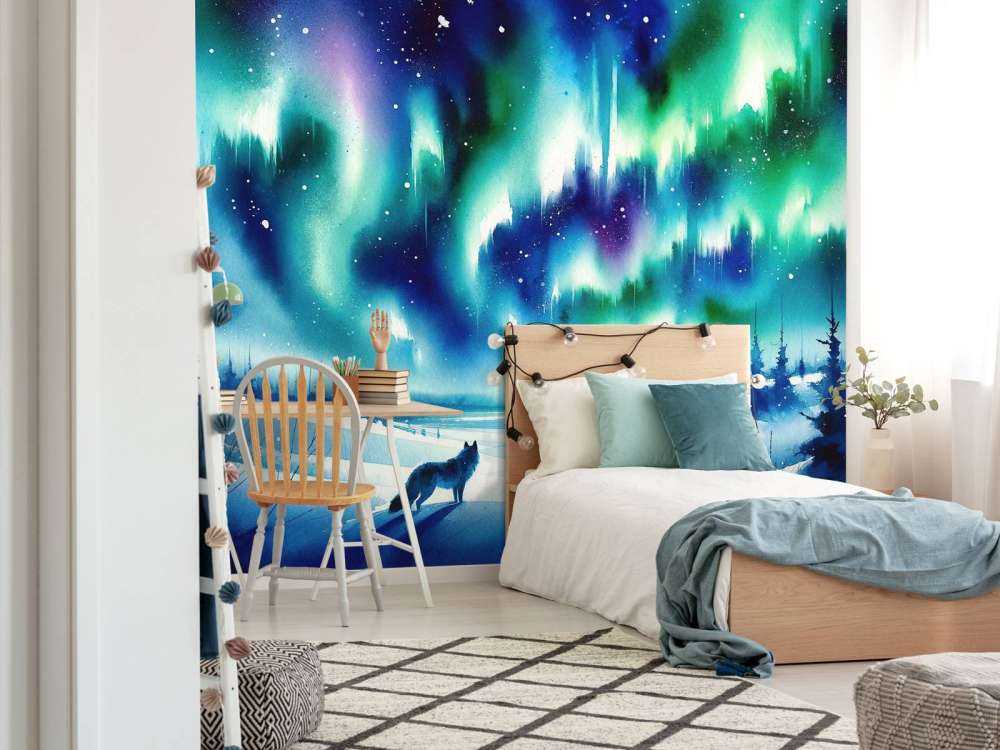 Lis polarny i zorza polarna