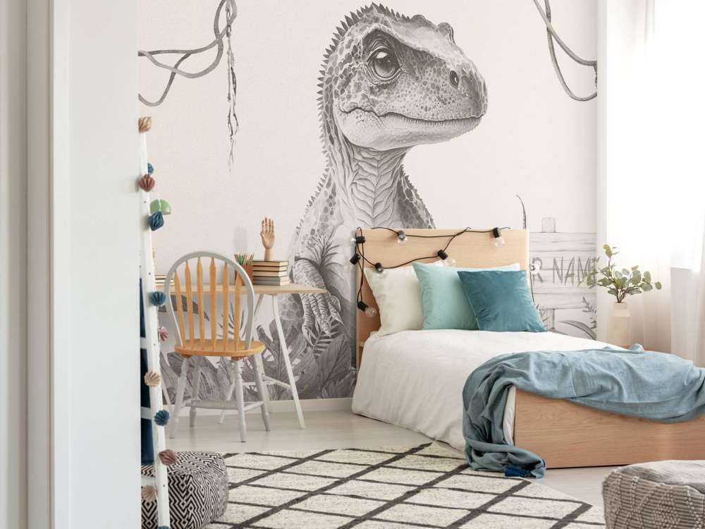 Młody t-rex w beżowej dżungli